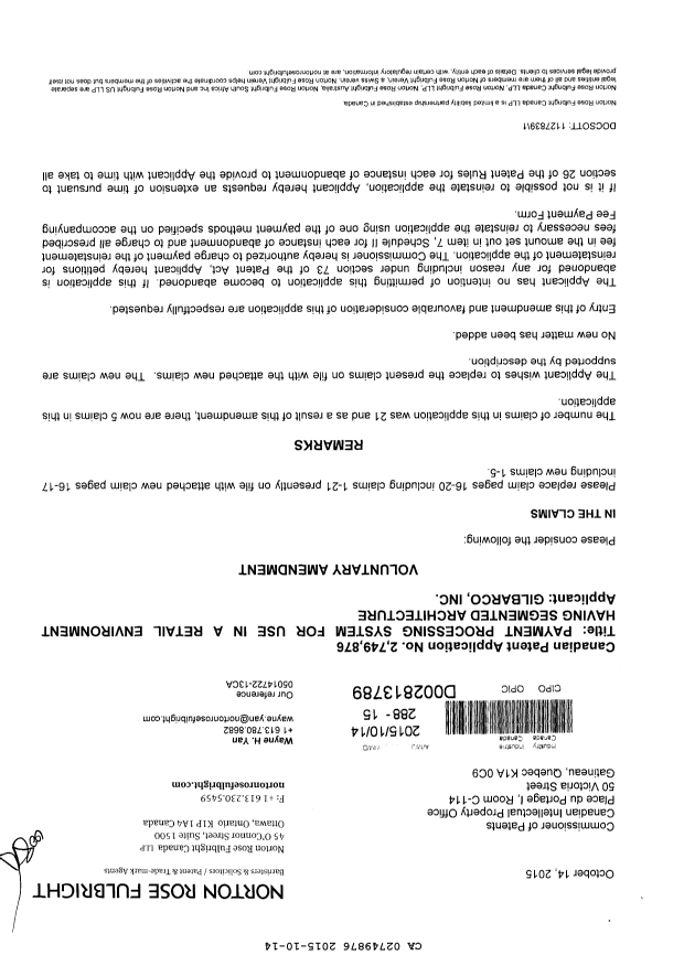 Canadian Patent Document 2749876. Amendment 20151014. Image 1 of 4