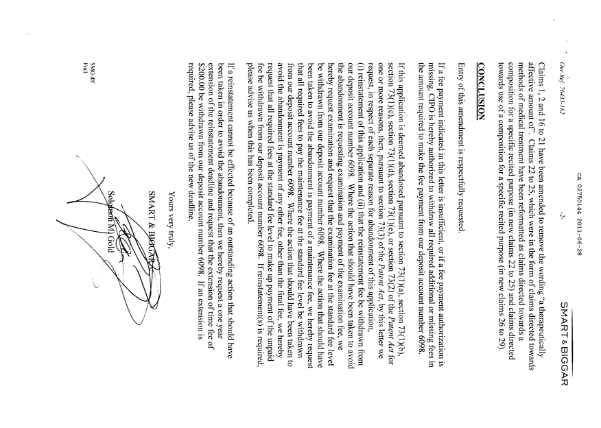 Canadian Patent Document 2750144. Prosecution-Amendment 20110628. Image 2 of 10
