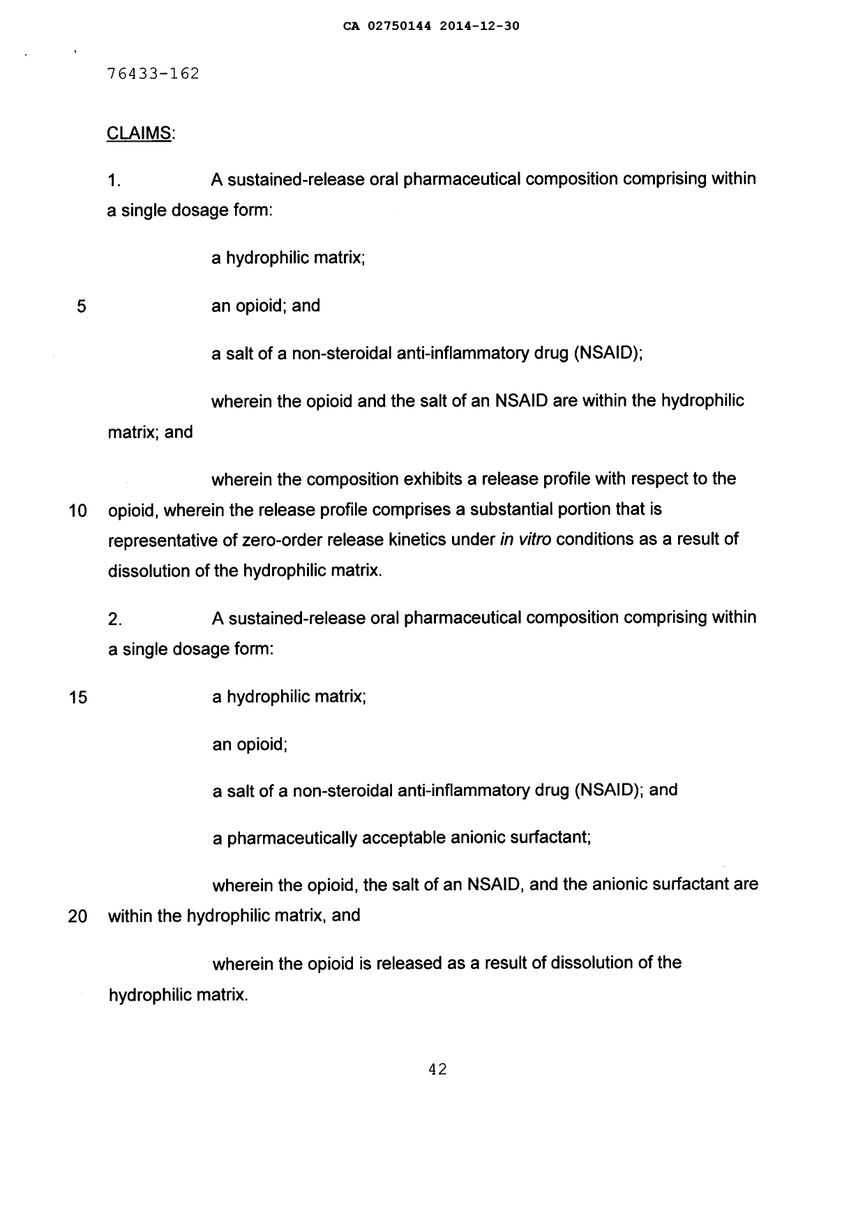Document de brevet canadien 2750144. Revendications 20141230. Image 1 de 9