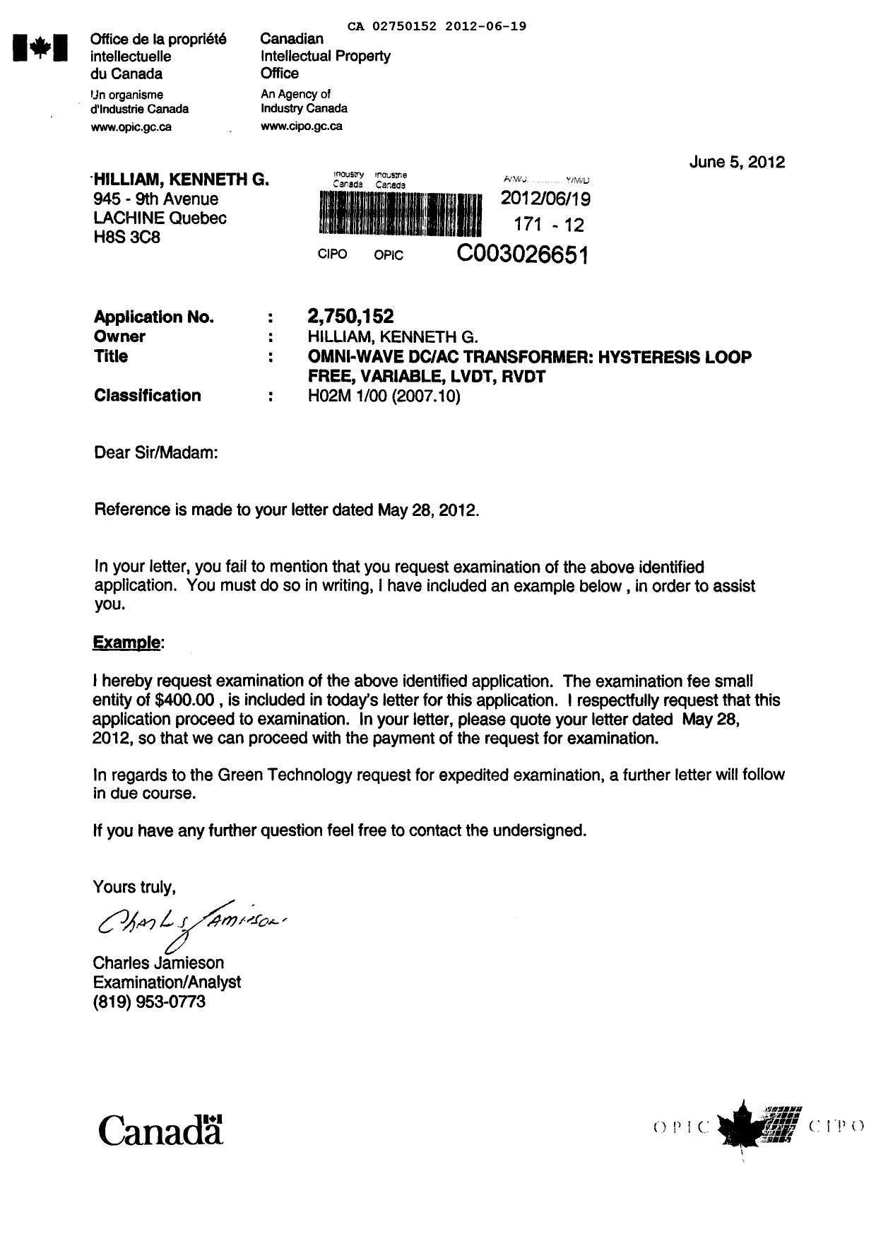 Document de brevet canadien 2750152. Poursuite-Amendment 20111219. Image 2 de 2