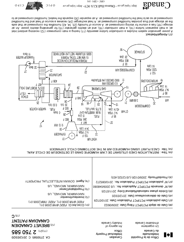 Document de brevet canadien 2750585. Page couverture 20111228. Image 1 de 2
