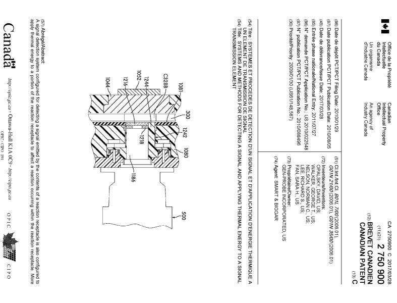Document de brevet canadien 2750900. Page couverture 20161222. Image 1 de 2