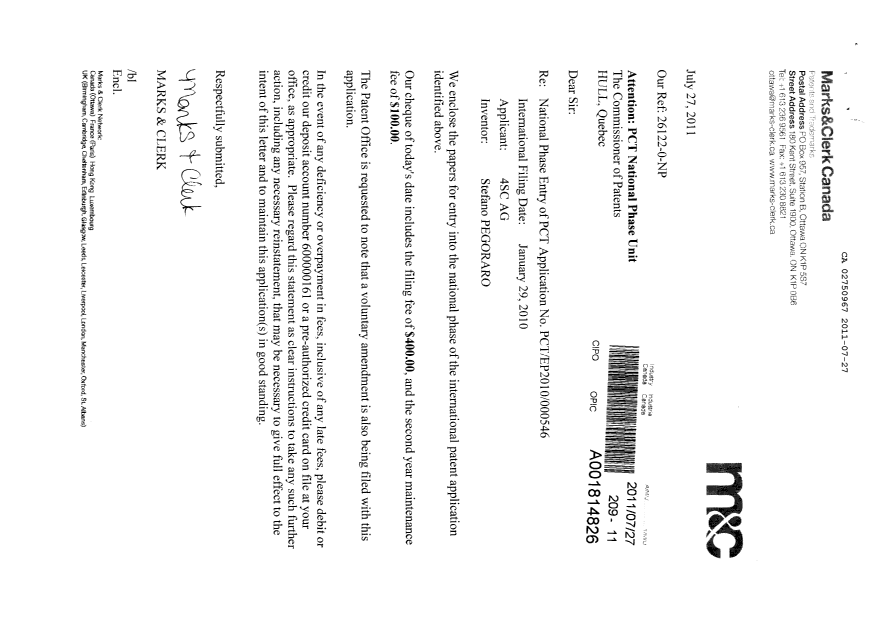 Document de brevet canadien 2750967. Cession 20110727. Image 1 de 2