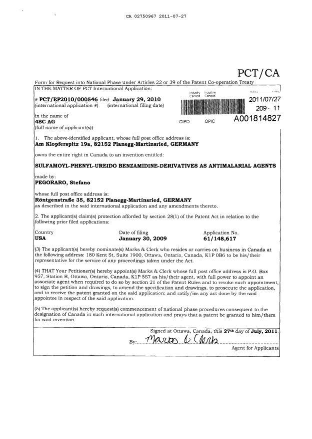 Document de brevet canadien 2750967. Cession 20110727. Image 2 de 2