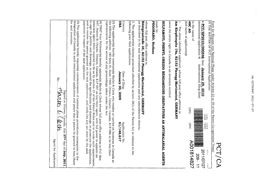 Canadian Patent Document 2750967. Assignment 20110727. Image 2 of 2