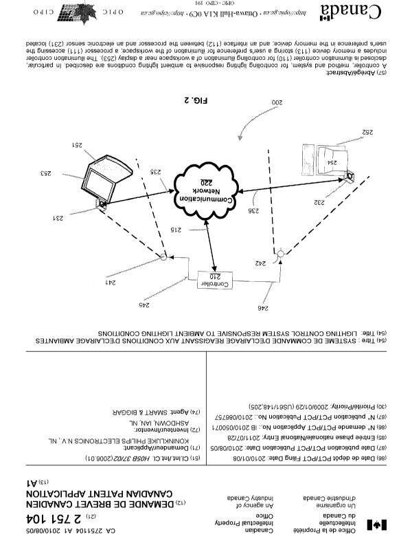 Canadian Patent Document 2751104. Cover Page 20110923. Image 1 of 2