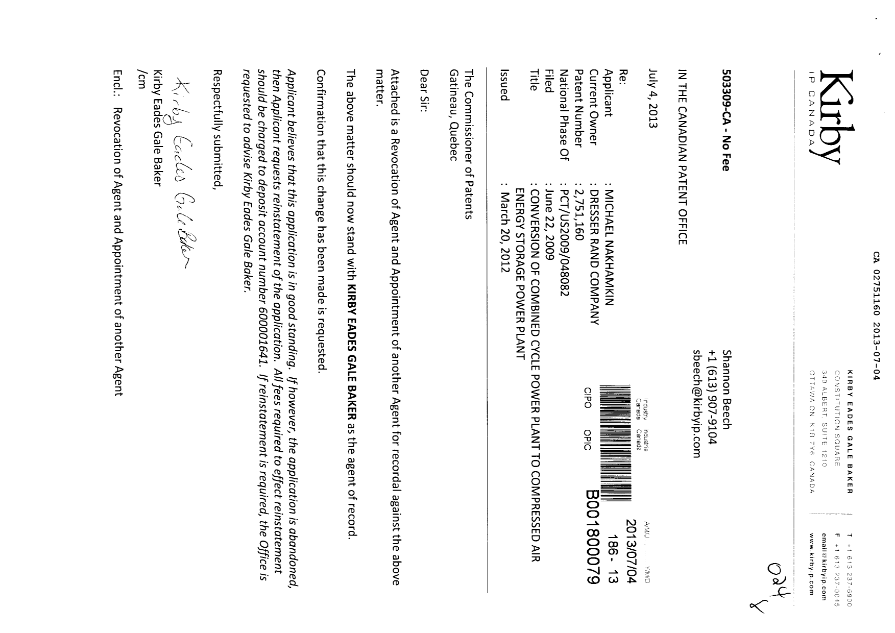 Canadian Patent Document 2751160. Correspondence 20121204. Image 1 of 2