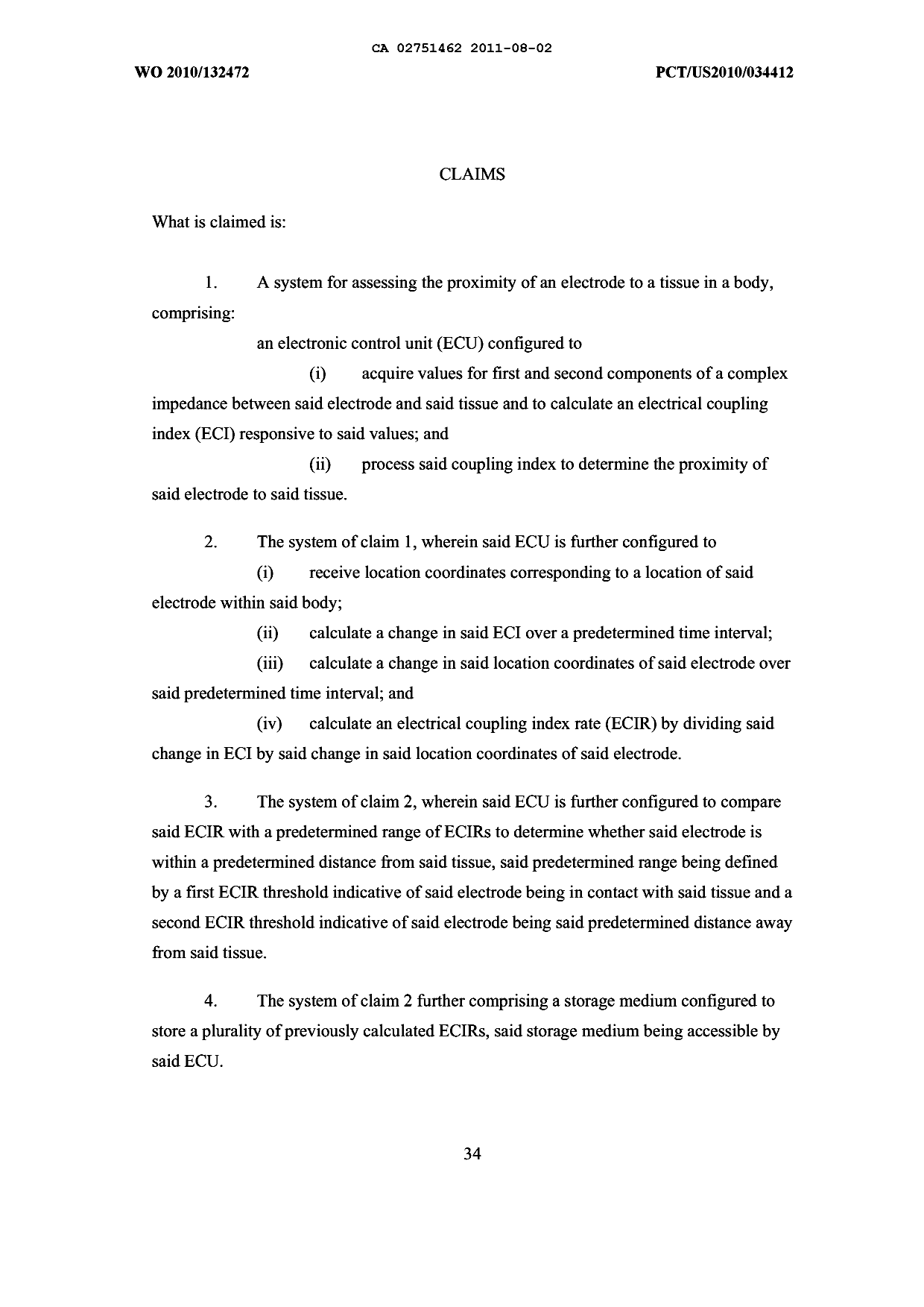 Document de brevet canadien 2751462. Revendications 20110802. Image 1 de 6