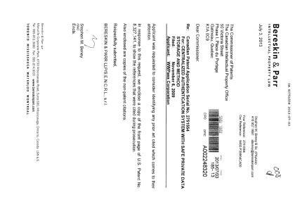 Canadian Patent Document 2751554. Prosecution-Amendment 20130703. Image 1 of 1