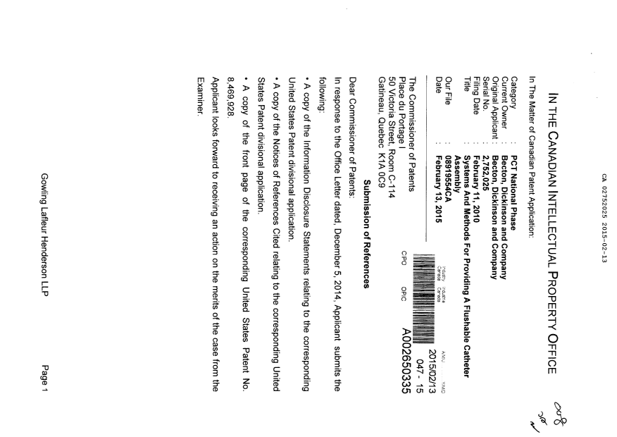 Document de brevet canadien 2752025. Poursuite-Amendment 20150213. Image 1 de 2