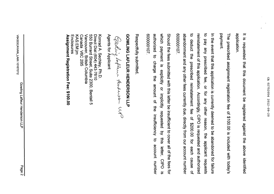 Canadian Patent Document 2752054. Correspondence 20120920. Image 2 of 4