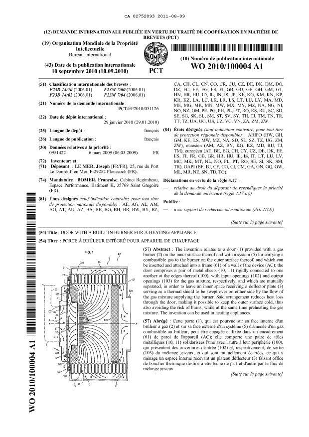 Canadian Patent Document 2752093. Abstract 20110809. Image 1 of 2