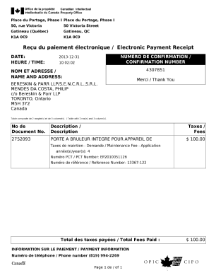 Document de brevet canadien 2752093. Taxes 20131231. Image 1 de 1
