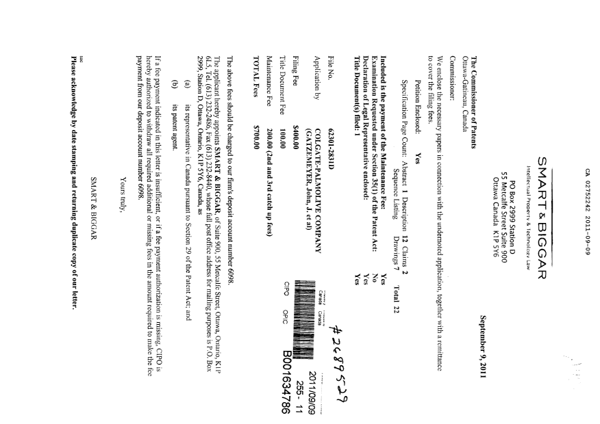 Document de brevet canadien 2752242. Cession 20110909. Image 1 de 6