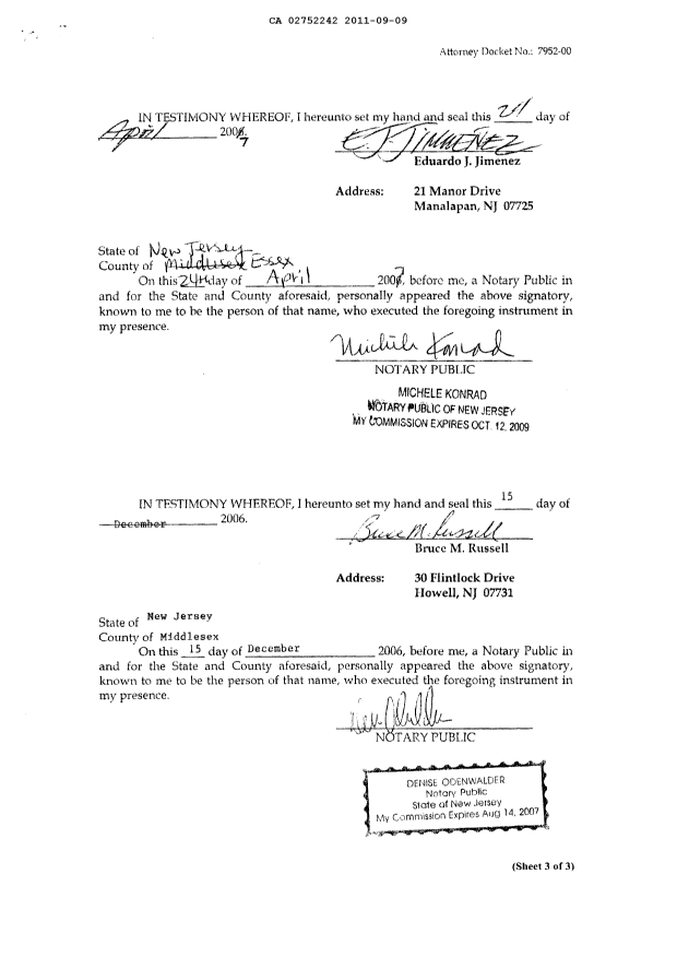 Document de brevet canadien 2752242. Cession 20110909. Image 6 de 6