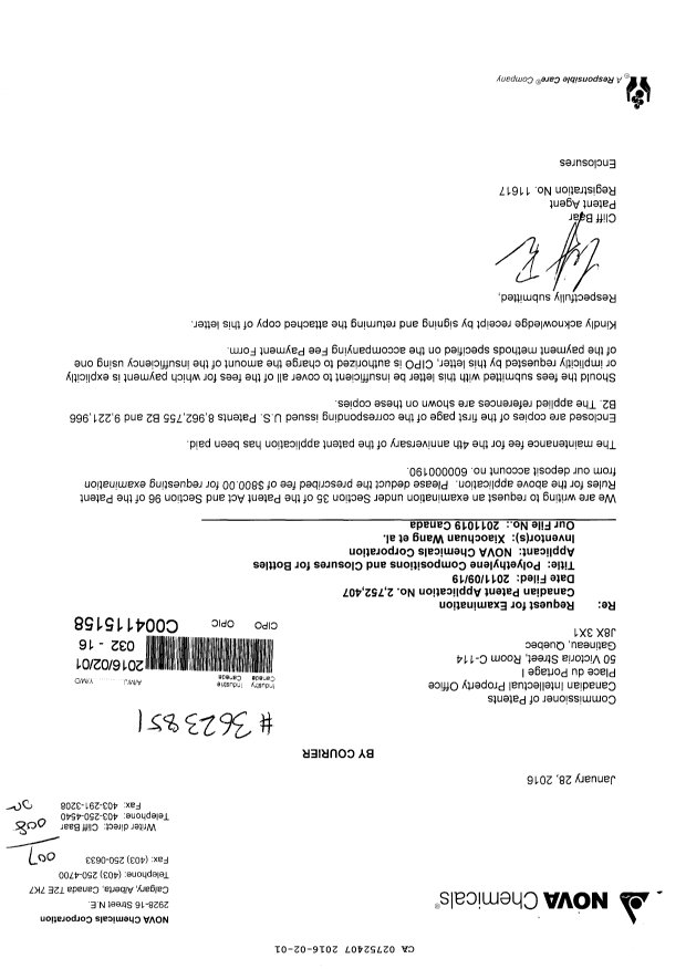 Canadian Patent Document 2752407. Amendment 20160201. Image 1 of 1
