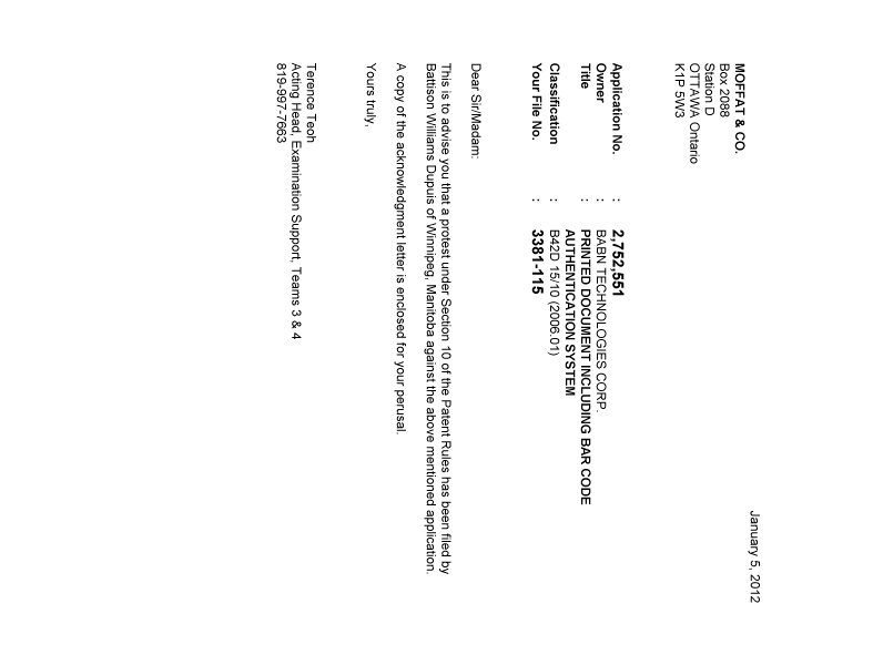 Canadian Patent Document 2752551. Prosecution-Amendment 20111205. Image 1 of 2