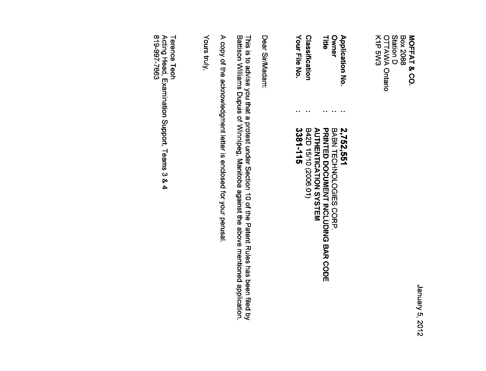 Document de brevet canadien 2752551. Poursuite-Amendment 20111205. Image 1 de 2