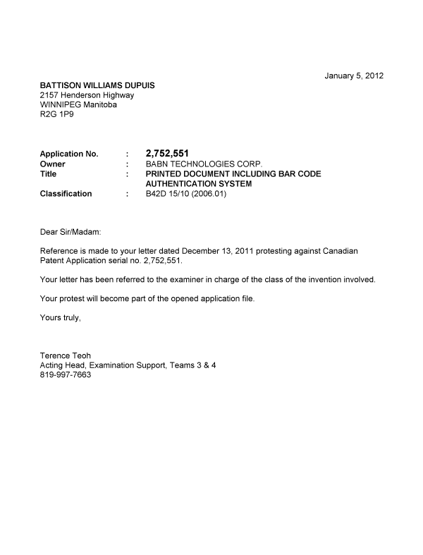 Canadian Patent Document 2752551. Prosecution-Amendment 20111205. Image 2 of 2