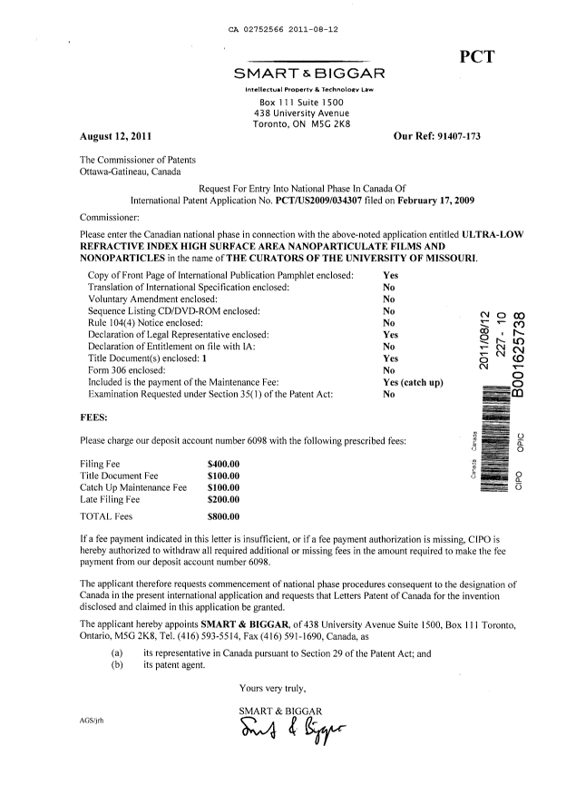 Document de brevet canadien 2752566. Cession 20110812. Image 1 de 12