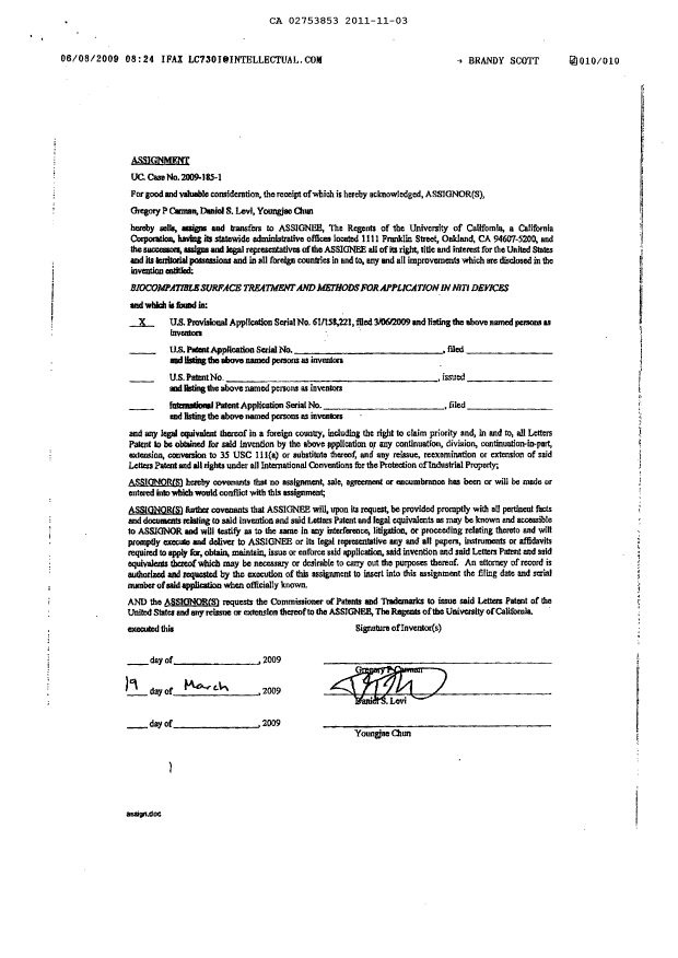Canadian Patent Document 2753853. Assignment 20111103. Image 8 of 8