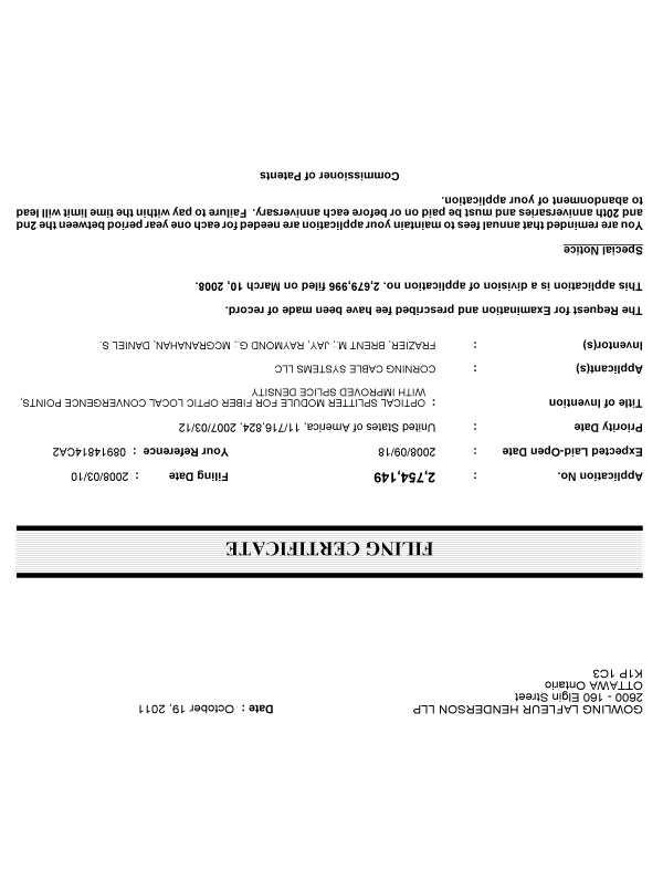 Canadian Patent Document 2754149. Correspondence 20101219. Image 1 of 1