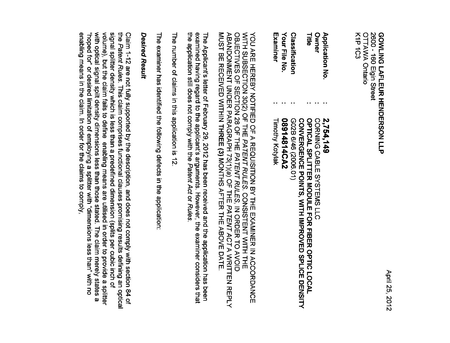 Document de brevet canadien 2754149. Poursuite-Amendment 20111225. Image 1 de 2