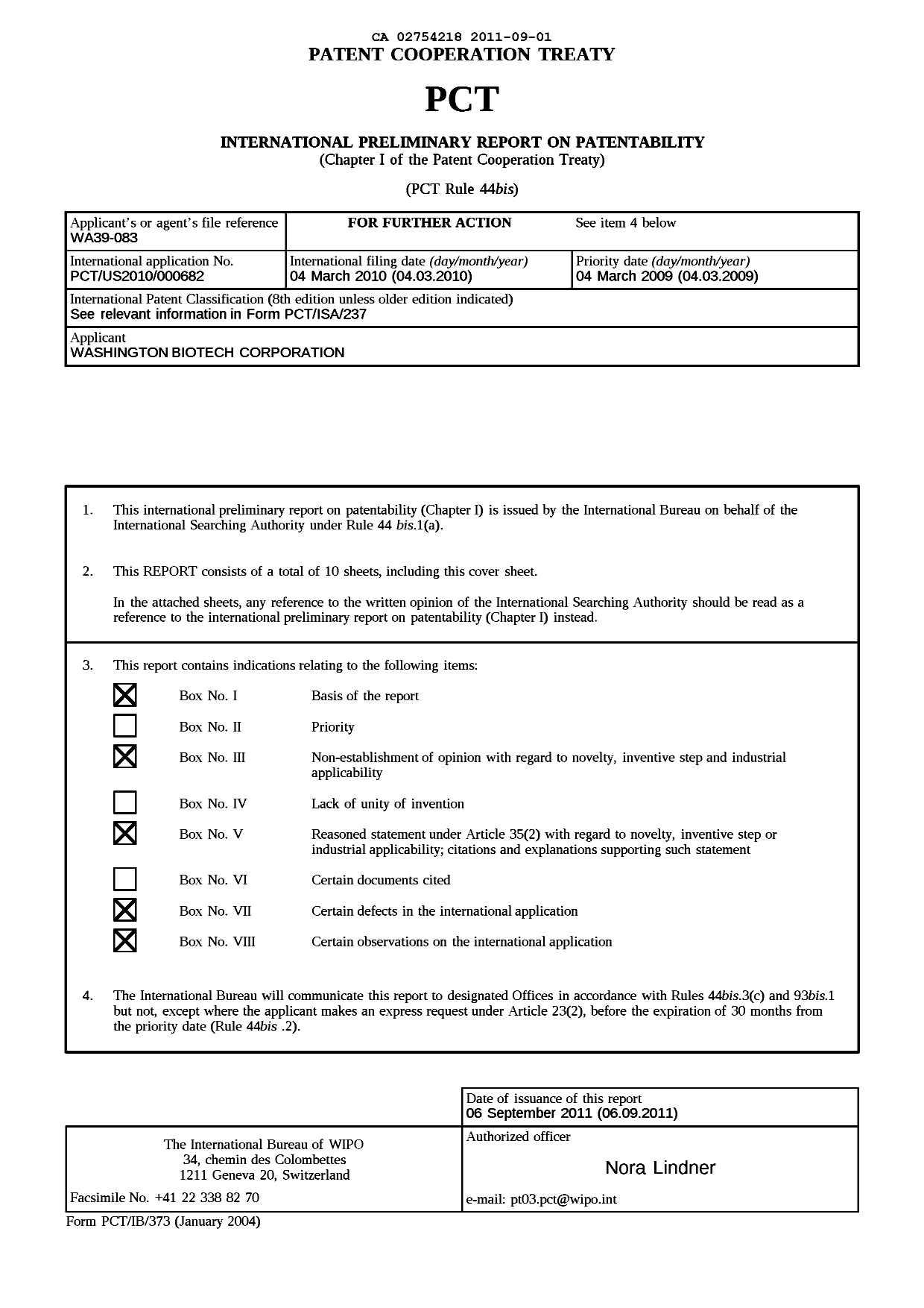 Document de brevet canadien 2754218. PCT 20110901. Image 2 de 16