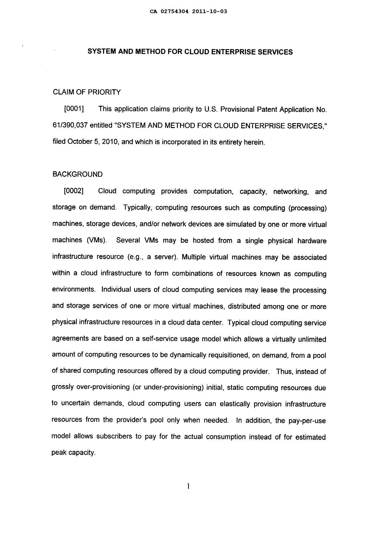 Canadian Patent Document 2754304. Description 20111003. Image 1 of 36