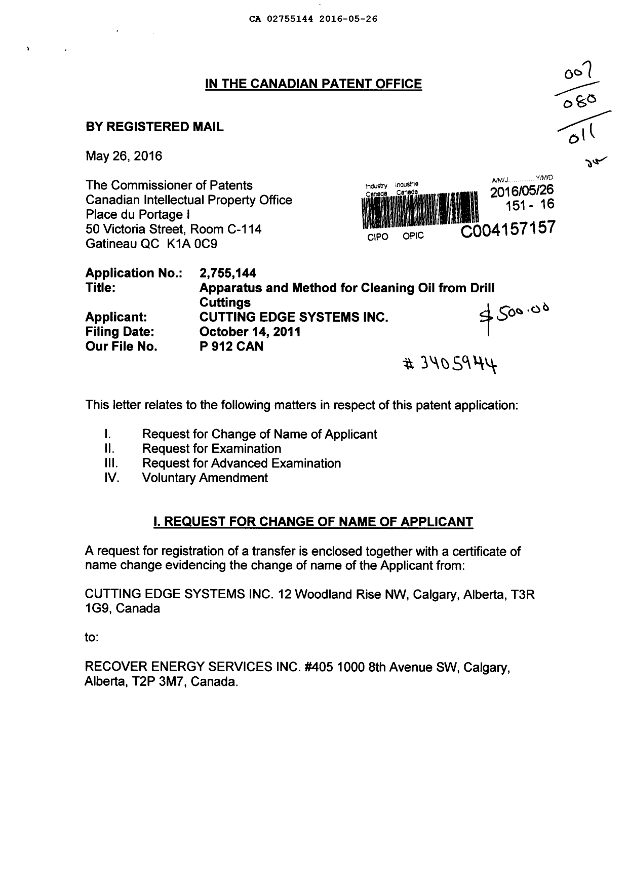 Canadian Patent Document 2755144. Prosecution-Amendment 20151226. Image 1 of 15