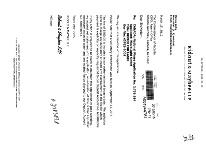 Document de brevet canadien 2756584. Poursuite-Amendment 20120315. Image 1 de 1