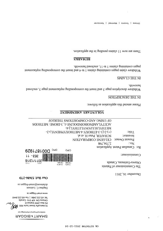 Canadian Patent Document 2756798. Prosecution-Amendment 20111216. Image 1 of 5