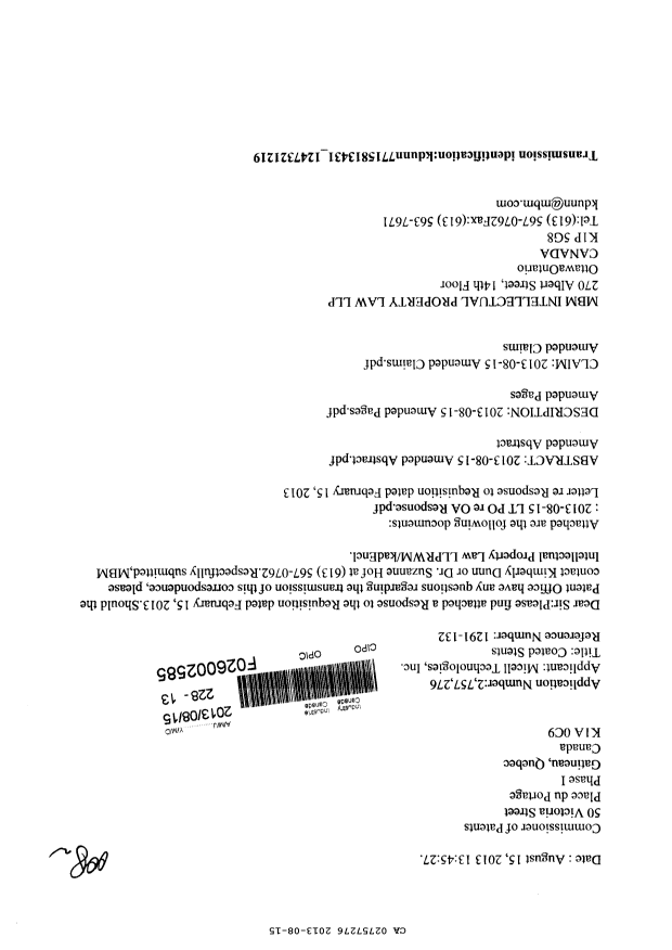 Canadian Patent Document 2757276. Prosecution-Amendment 20130815. Image 1 of 53