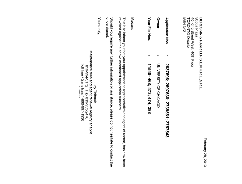Document de brevet canadien 2757543. Correspondance 20130228. Image 1 de 1