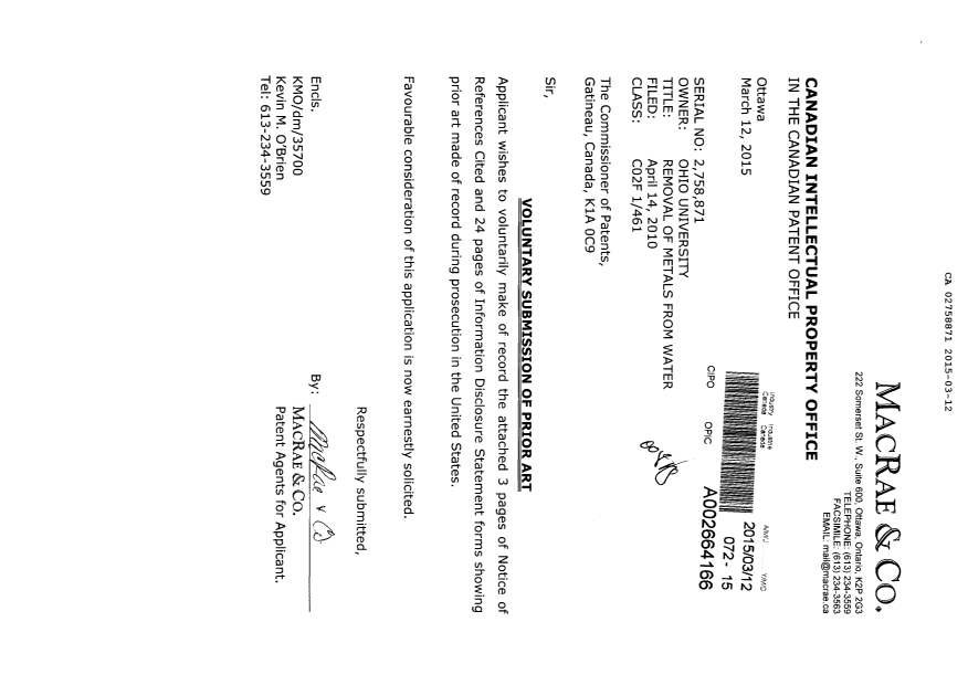 Canadian Patent Document 2758871. Prosecution-Amendment 20150312. Image 1 of 1