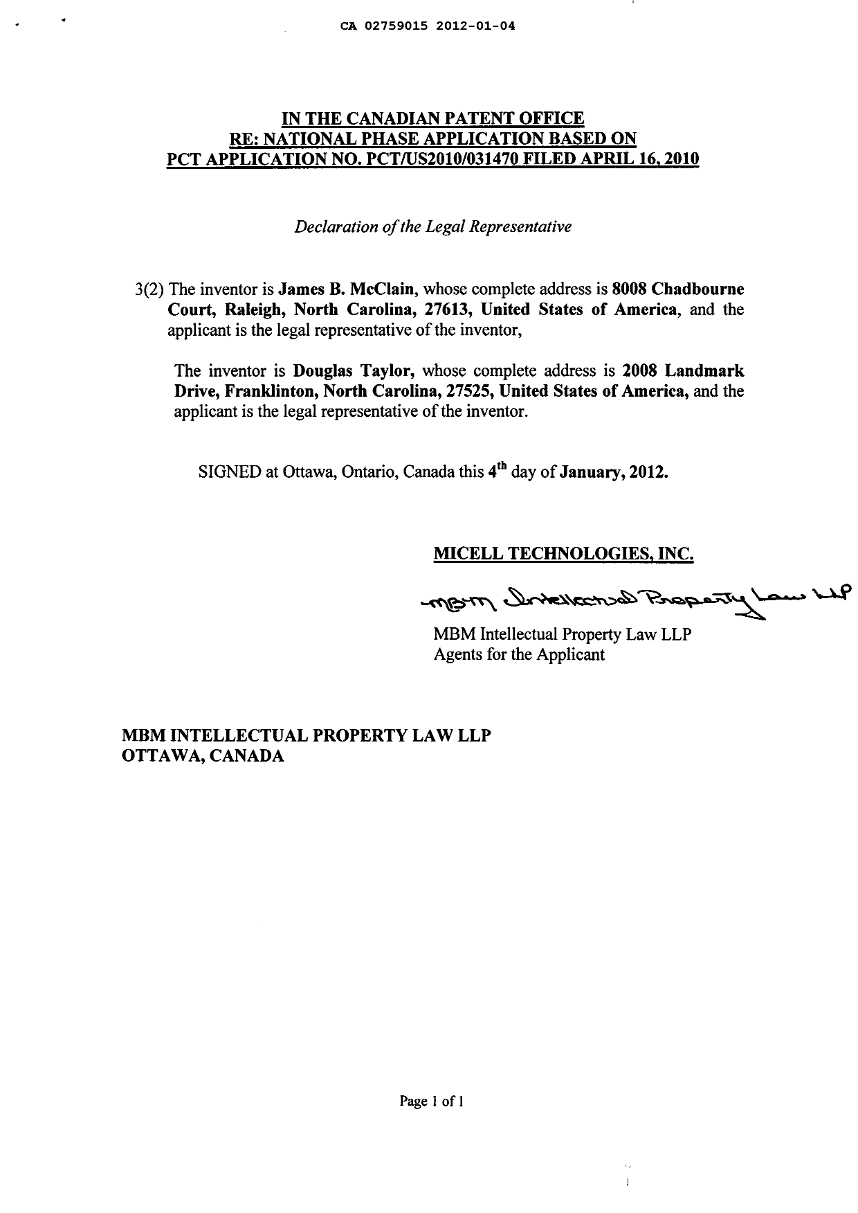 Canadian Patent Document 2759015. Correspondence 20111204. Image 3 of 3