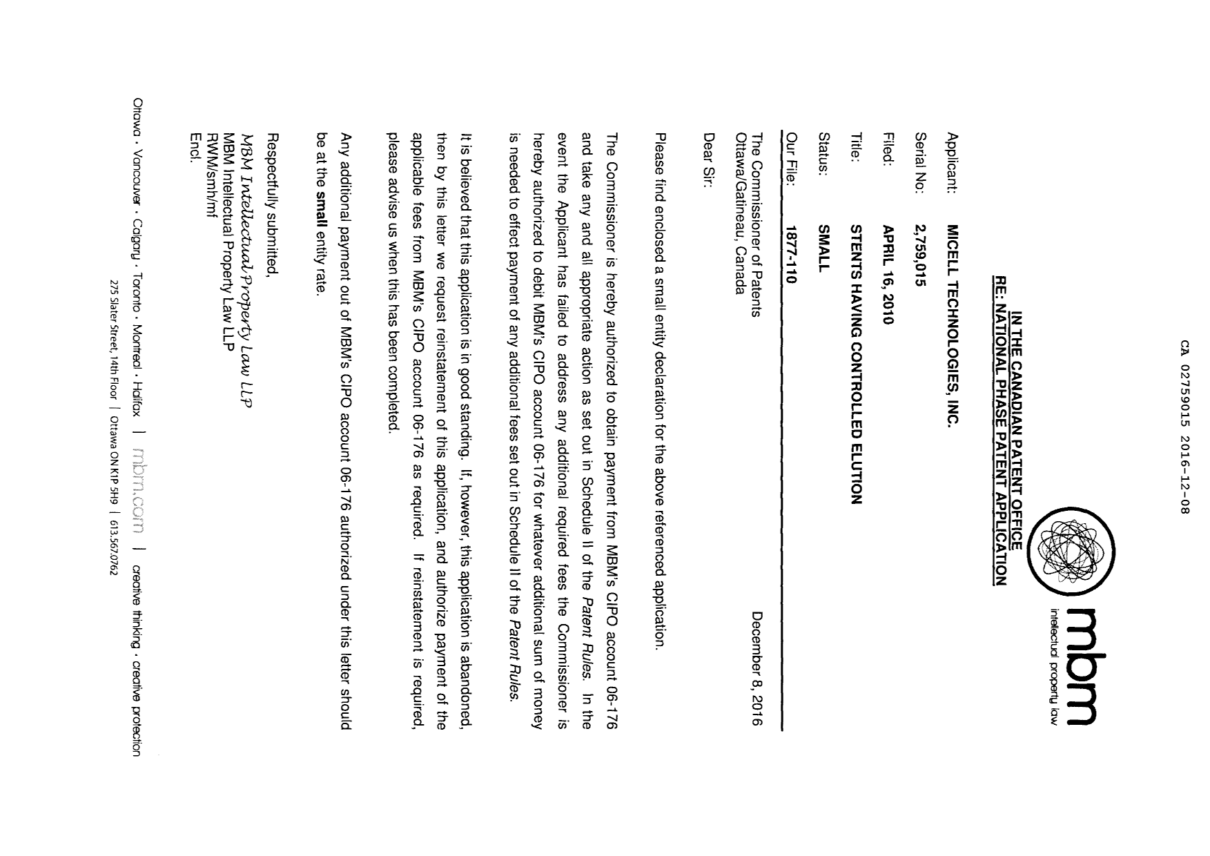 Canadian Patent Document 2759015. Correspondence 20151208. Image 2 of 3