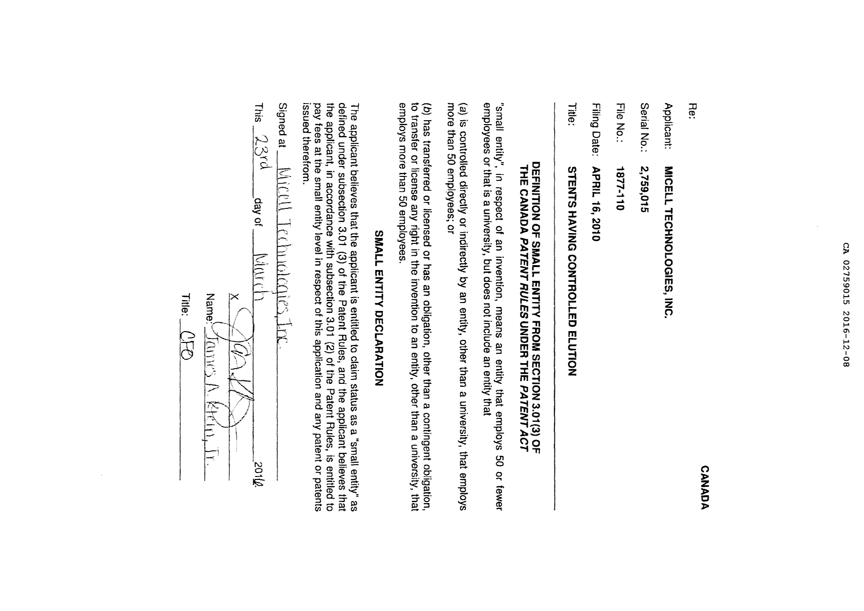 Document de brevet canadien 2759015. Correspondance 20151208. Image 3 de 3