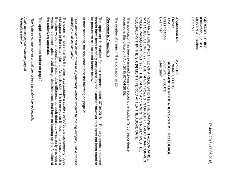 Document de brevet canadien 2759105. Poursuite-Amendment 20141217. Image 1 de 5