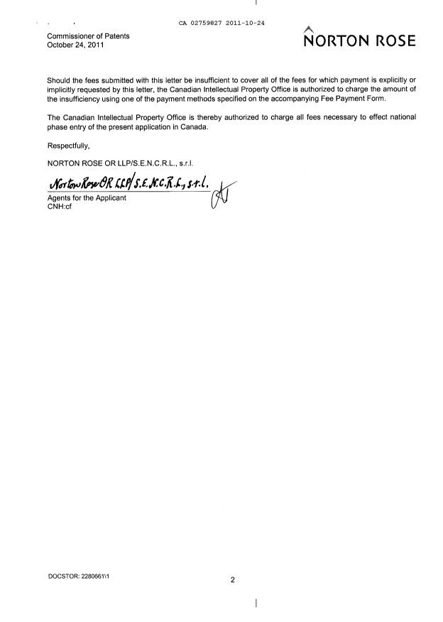 Document de brevet canadien 2759827. Cession 20111024. Image 2 de 6