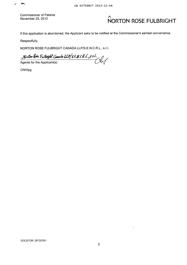 Document de brevet canadien 2759827. Poursuite-Amendment 20131204. Image 2 de 2
