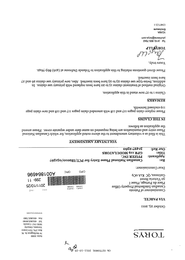 Canadian Patent Document 2759891. Prosecution-Amendment 20111025. Image 1 of 4