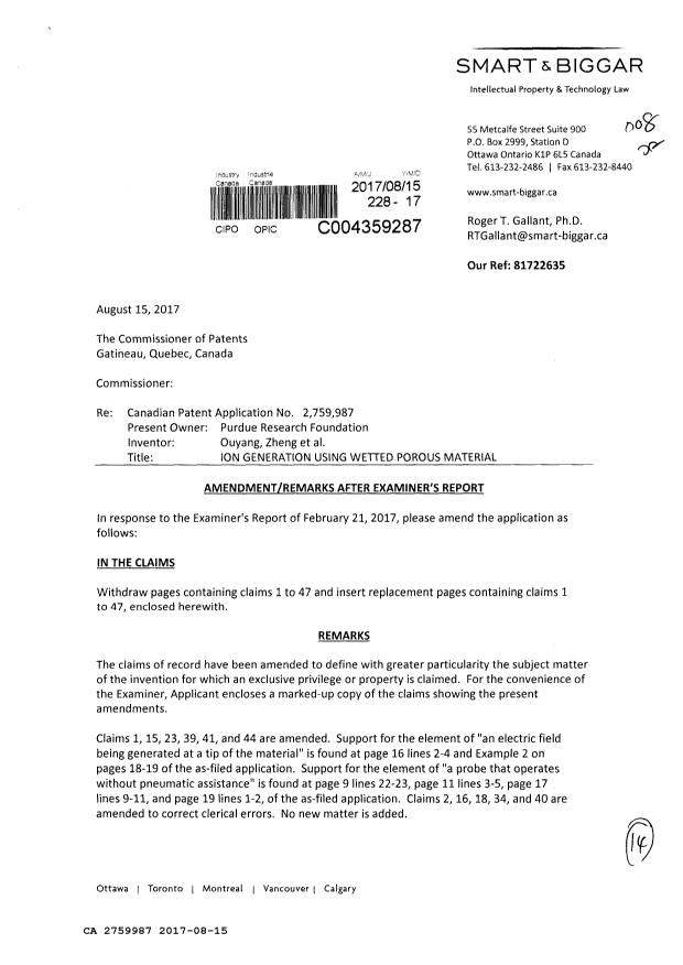 Document de brevet canadien 2759987. Poursuite-Amendment 20161215. Image 1 de 14