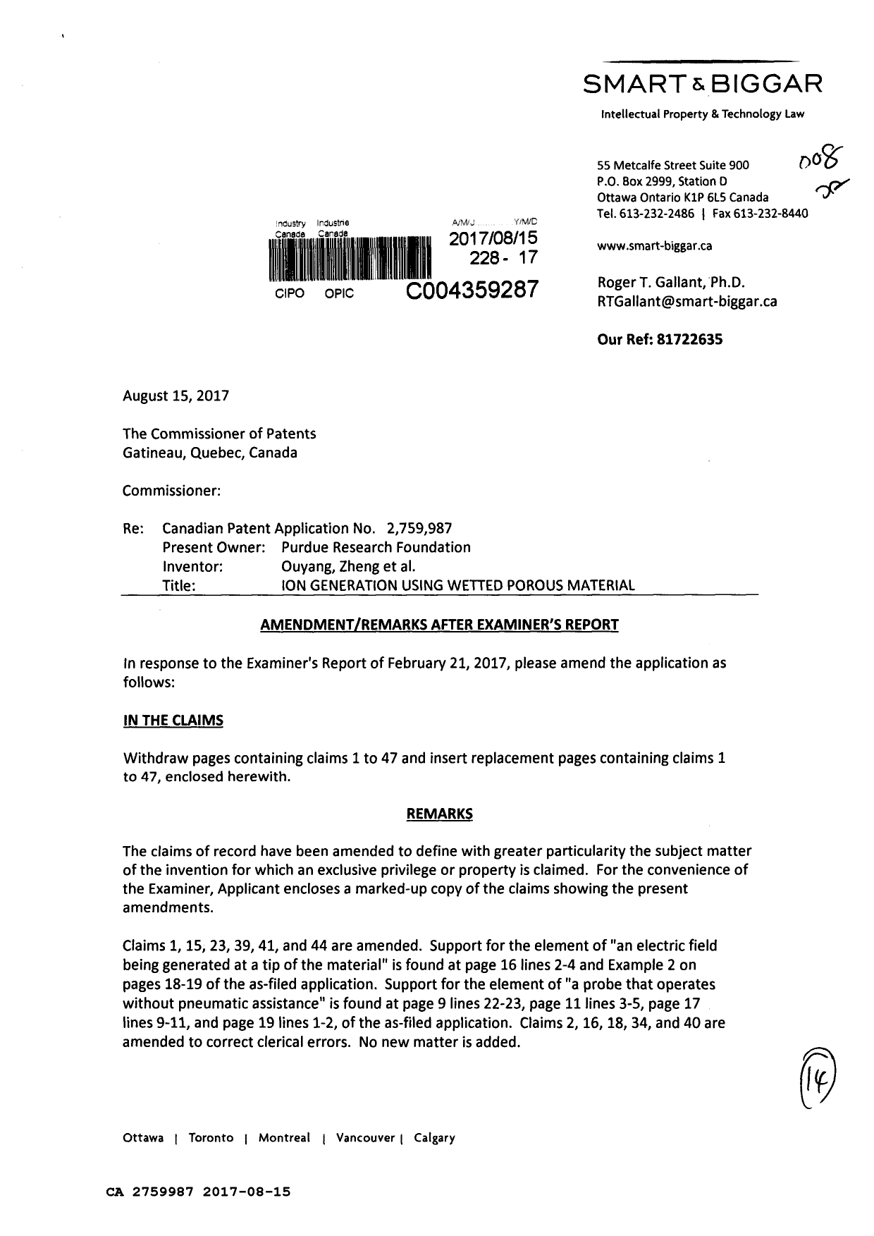 Canadian Patent Document 2759987. Prosecution-Amendment 20161215. Image 1 of 14