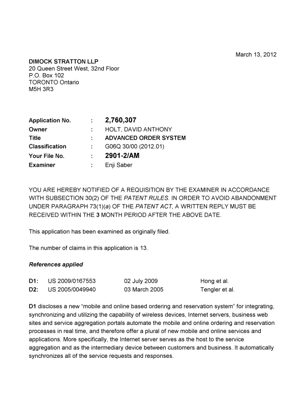 Canadian Patent Document 2760307. Prosecution-Amendment 20111213. Image 1 of 7