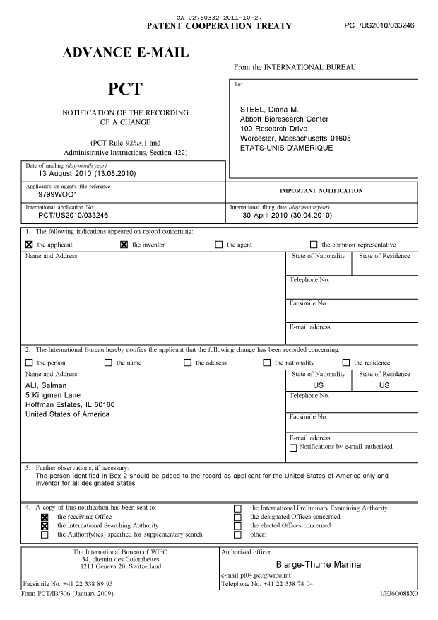 Document de brevet canadien 2760332. PCT 20111027. Image 1 de 34