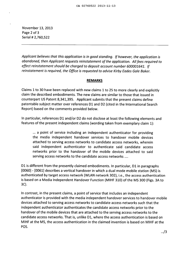 Document de brevet canadien 2760522. Poursuite-Amendment 20131113. Image 2 de 14