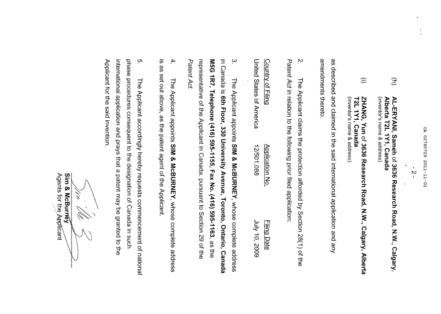 Canadian Patent Document 2760729. Assignment 20111101. Image 4 of 4