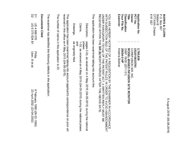 Canadian Patent Document 2760836. Examiner Requisition 20160808. Image 1 of 5