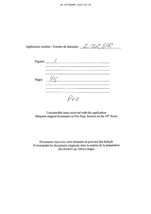 Document de brevet canadien 2760840. Dessins 20121226. Image 1 de 5